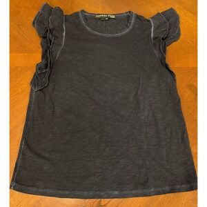 Veronica Beard Jeans Womens Tiered Cap Sleeve Scoop Neck Shirt Navy Cotton Small